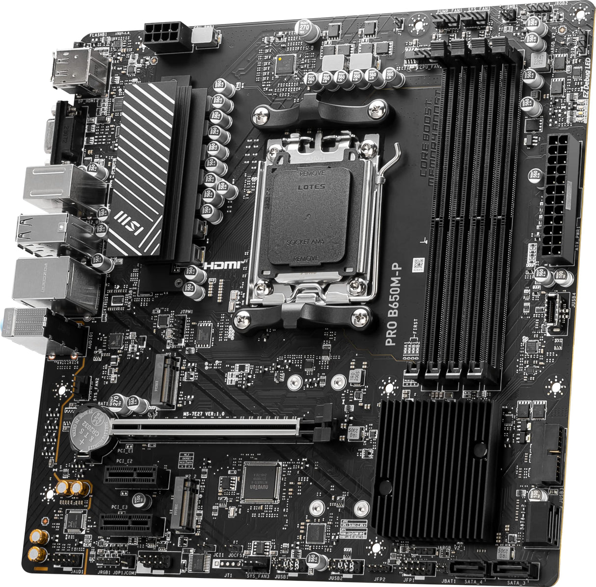 MSI Pro B650M-P Placa Base, ATX, Soporta Procesadores AMD Ryzen Serie 7000, AM5, Memoria DDR5 Boost 6400+MHz/OC, 2 x PCIe 4.0 x16, 2 x M.2 Gen4, 2.5G LAN