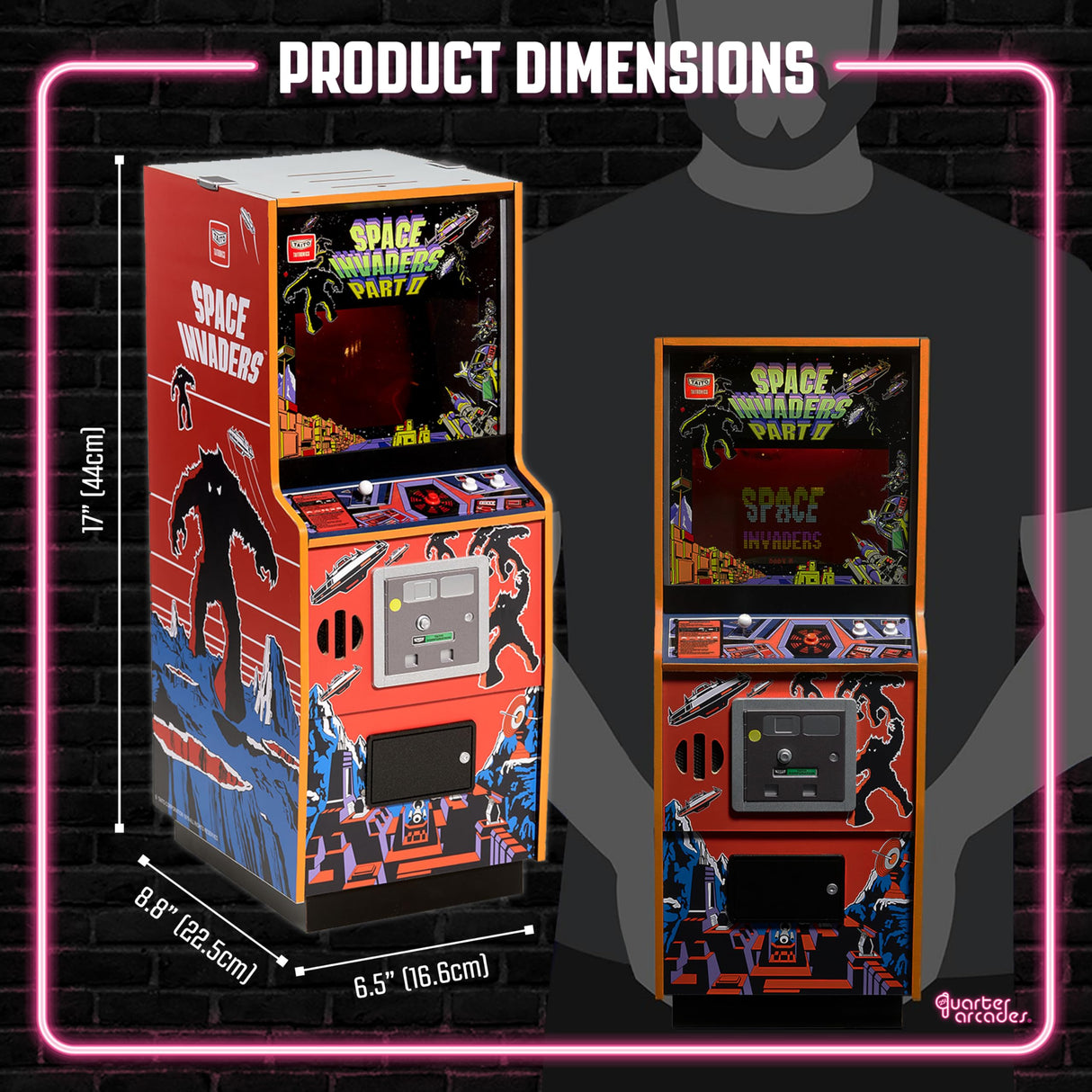 Quarter Arcades Oficial Space Invaders Parte II 1/4 Tamaño Mini Arcade Gabinete de Numskull - Replica Retro Arcade Game Machine - Micro Retro Console