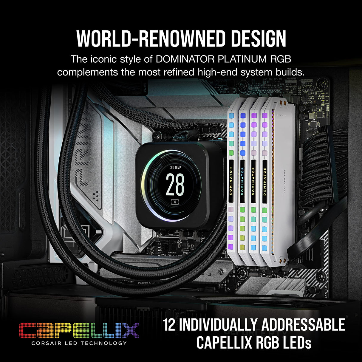 Corsair DOMINATOR PLATINUM RGB DDR5 RAM 32GB (2x16GB) 6200MHz CL36 Intel XMP iCUE Compatible Computer Memory - White (CMT32GX5M2X6200C36W)