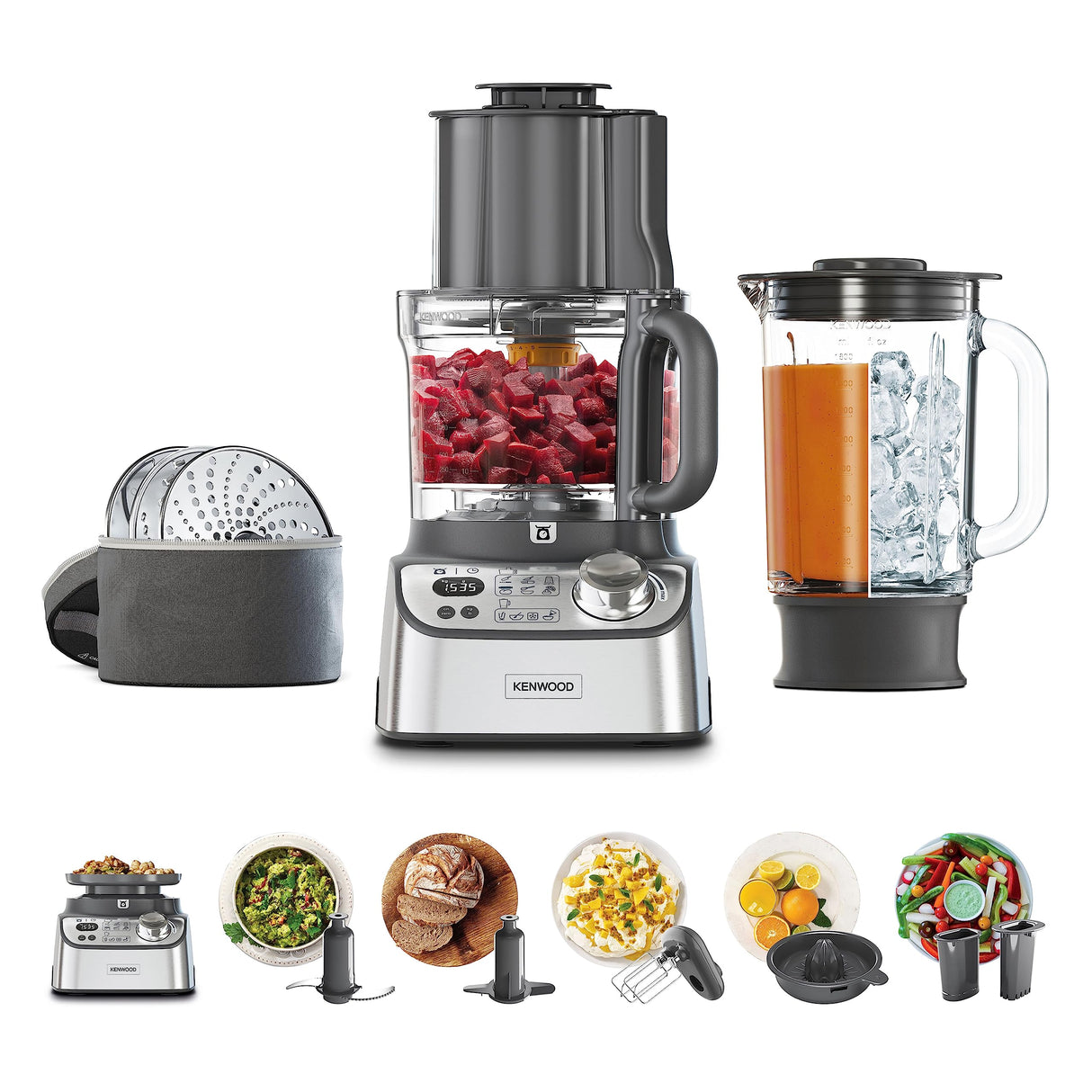 Kenwood MultiPro XL Weigh+ FDM72.990SS - Robot de cocina compacto con báscula y temporizador integrados, ExpressDice, depósito de trabajo de 3 l, velocidad variable, compartimento de llenado XL, 1000