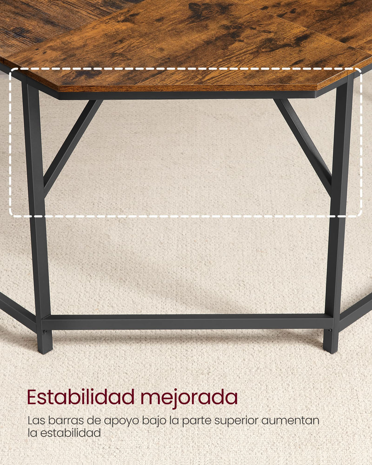 VASAGLE Escritorio de Esquina, Escritorio en Forma de L, 149 x 149 x 76 cm, Ahorra Espacio, Oficina en Casa, Juegos, Marrón Rústico y Negro Tinta LWD73X