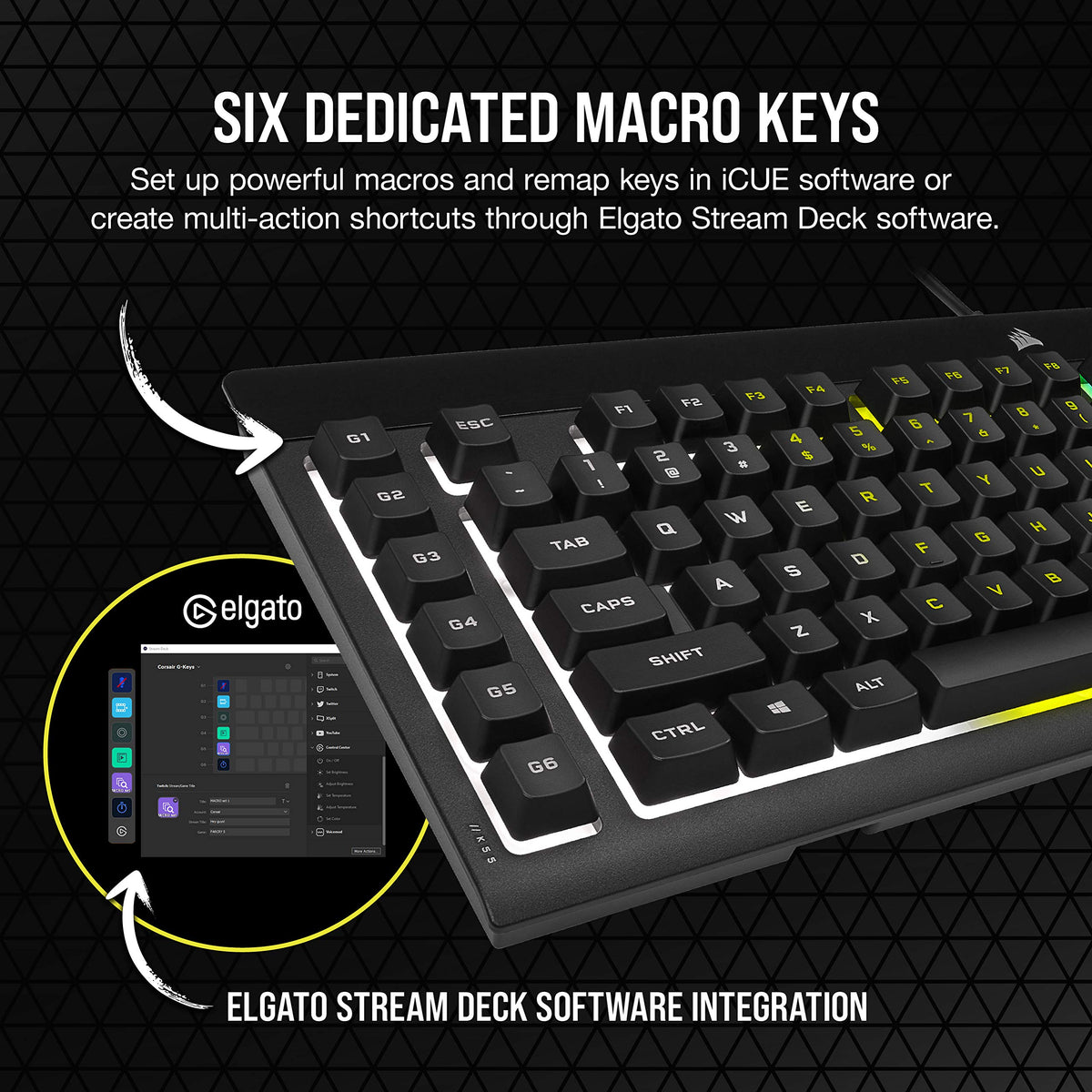 Corsair K55 RGB Pro Membrana Teclado para Juegos con Cable, IP42, Resistente al Polvo y a los derrames, 6 Teclas Macro con integración Elgato, Compatible con iCUE, QWERTY UK, PC, Mac, Xbox, Color