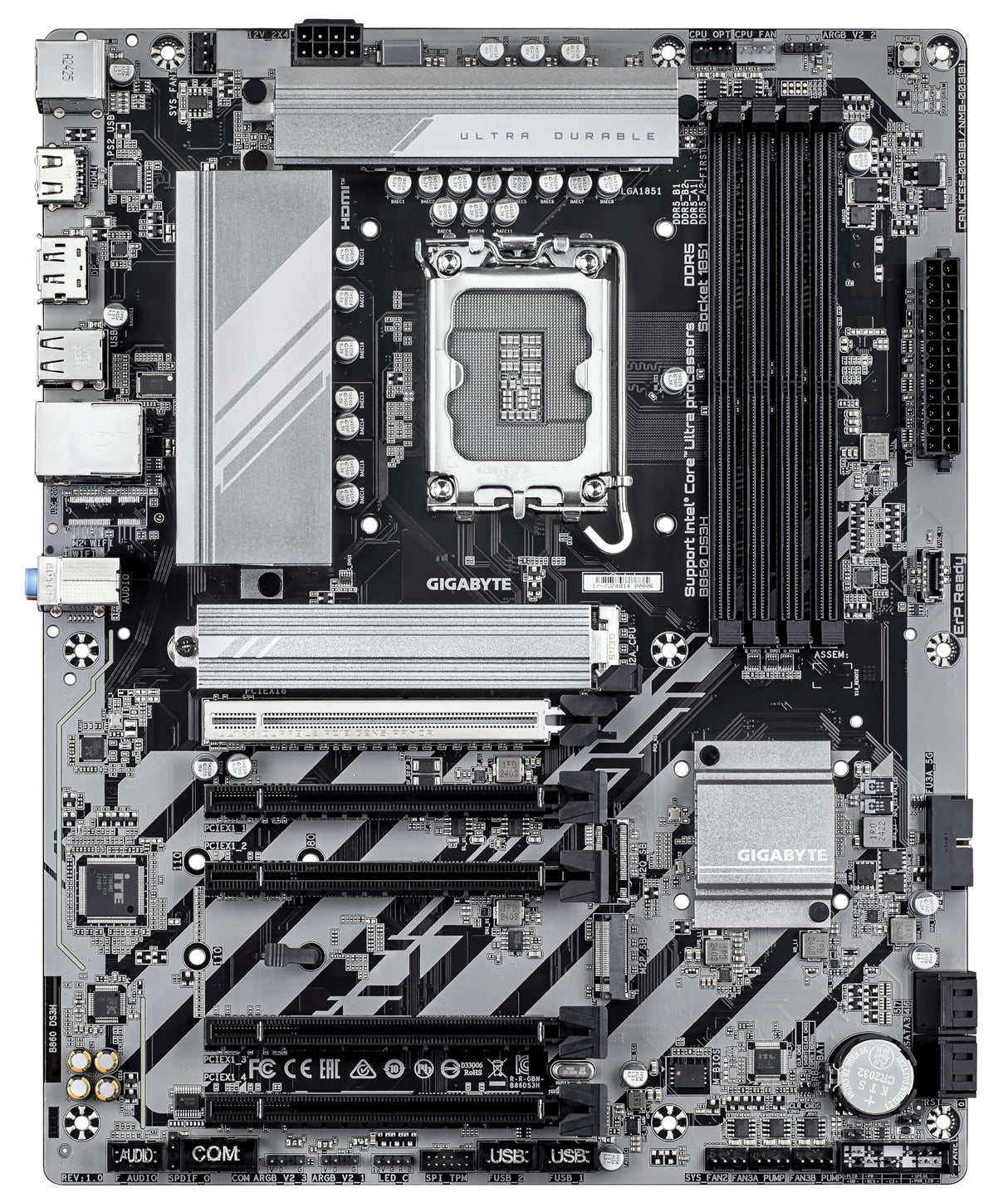 GIGABYTE B860 DS3H Placa Base - CPUs Intel Core Ultra, VRM de 8+1+2+2 Fases, hasta 9066MHz DDR5, 1xPCIe 5.0 + 1xPCIe 4.0 M.2, LAN 2,5 GbE, USB 3.2 Gen 2x2