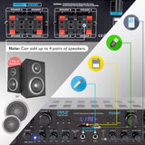Pyle PTA44BT - Amplificador Bluetooth inalámbrico de 500 W, Audio estéreo de 4 Canales, Receptor de Potencia de Sonido con Entrada AUX, FM, Altavoces de subwoofer RCA, USB, Entrada de micrófono con