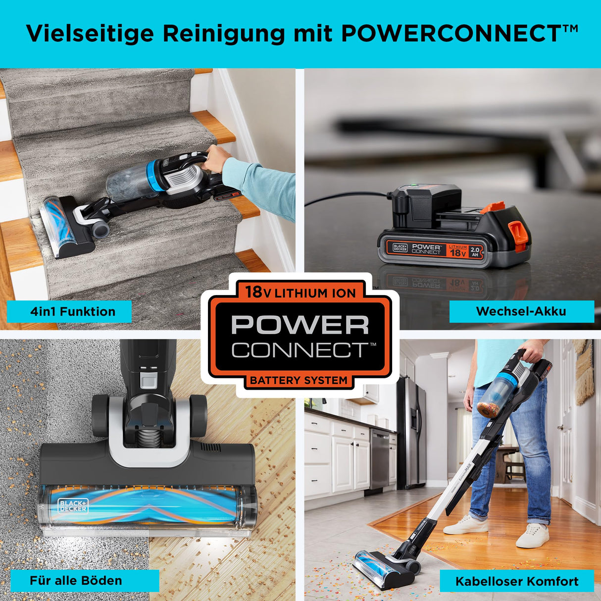 Black+Decker POWERSERIES Extreme Aspiradora de Palo Inalámbrica de 18V MAX, BHFEB520D1-QW