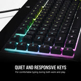 CORSAIR K55 RGB PRO XT Membrana Teclado para juegos con cable, IP42, resistente al polvo y a derrames, 6 teclas macro con integración Elgato, compatible con iCUE, QWERTY UK, PC, Mac, Xbox, color negro