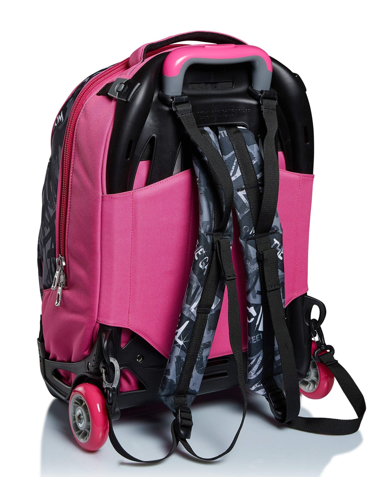 NEW TECH KEEP FLAG - Mochila Escolar 3 en 1 Desmontable + Carro, Trolley Rosa y Negro - Sistema Salva Tirantes