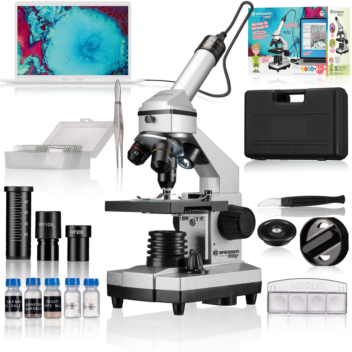 Bresser JUNIOR 40x-1024x Microscopio Set, negro, plata