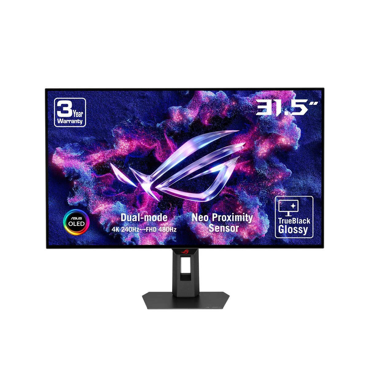 ROG Strix OLED XG32UCWMG - Monitor OLED TrueBlack Glossy de 32", 4K, Modo Dual (4K a 240Hz, FHD a 480Hz), 0,03ms, Care Pro, Neo Proximity Sensor, VESA DisplayHDR 400, USB-C, HDMI 2.1