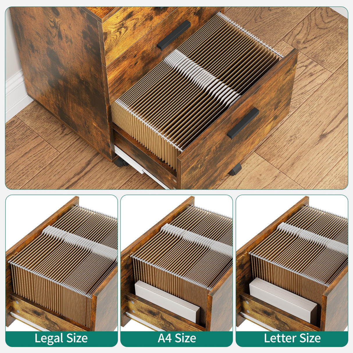 YITAHOME Archivador móvil con Ruedas, cajón con Ruedas, contenedor con cajones, Armario de Oficina, Armario con Ruedas, cajonera para casa o Oficina, 45,7 x 36 x 76,2 cm (marrón Vintage)