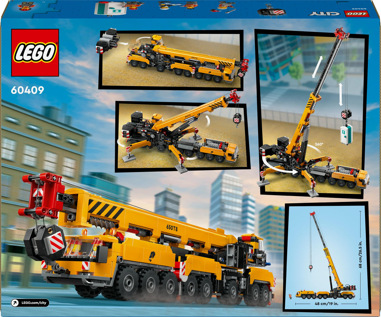 LEGO City Grúa de Obra Móvil Amarilla de Juguete de Construcción, Regalo para Niños y Niñas de 9 Años o Más, Juego Creativo con Vehículos, 4 Minifiguras de Obreros para el Juego de rol 60409