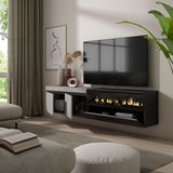Skraut Home | Mueble TV | Televisión | Muebles de salón, almacenaje | 200x45x35cm | para TV hasta 80" | Chimenea eléctrica | Colgado, Suspendido | Estilo Moderno | Cemento
