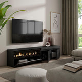 Skraut Home | Mueble TV | Televisión | Muebles de salón, almacenaje | 200x45x35cm | para TV hasta 80" | Chimenea eléctrica | Estilo Moderno | Negro