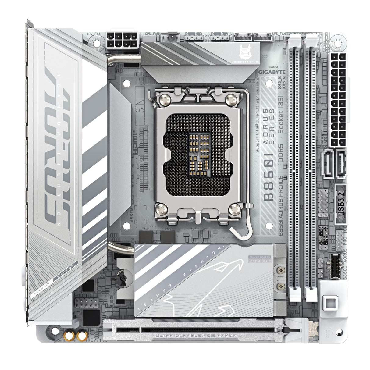 GIGABYTE B860I AORUS Pro Ice Placa Base - CPUs Intel Core Ultra, VRM de 8+1+2+1 Fases, hasta 9200MHz DDR5, 1xPCIe 5.0 + 1xPCIe 4.0 M.2, LAN 2,5 GbE, WiFi 7, Thunderbolt 4