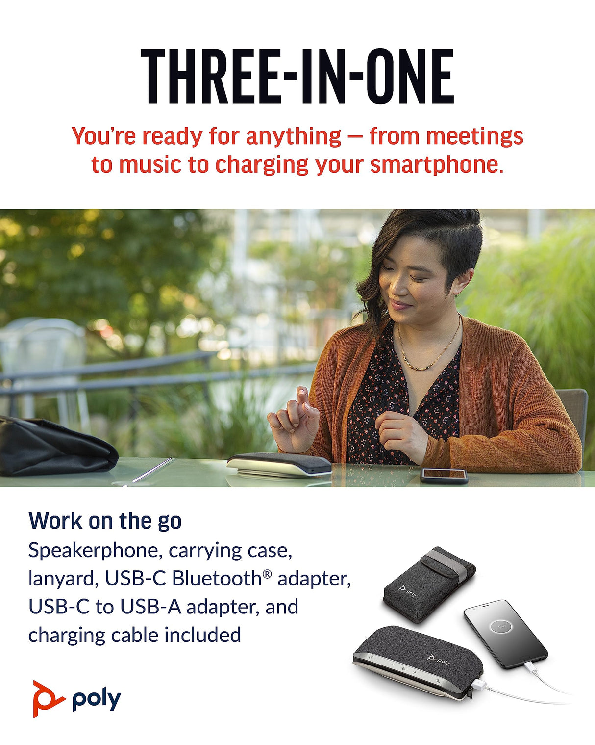 Altavoz manos libres portátil personal Bluetooth Poly Sync 20+ (Plantronics) - Reducción de ruido/eco - Adaptador Bluetooth USB-C - Funciona con Teams - Zoom, PC, Mac, móvil - Exclusivo para Amazon