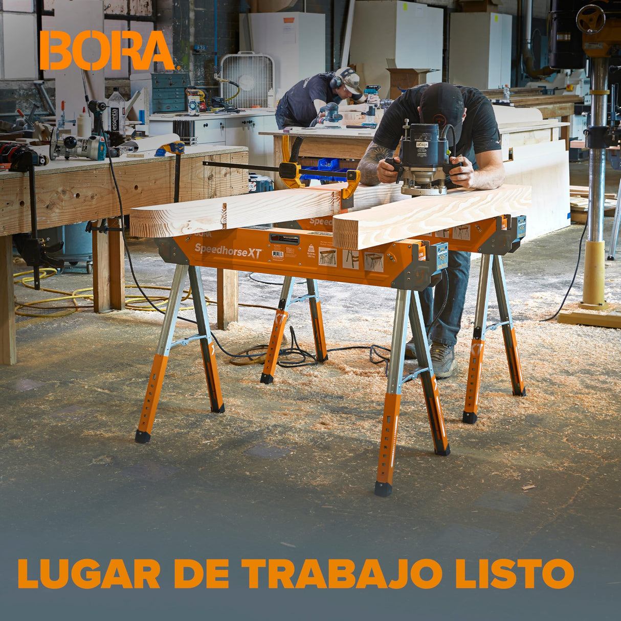BORA Portamate Speedhorse XT PM-4550T - Par de caballetes de caballete de 30 a 36 pulgadas de altura, parte superior de metal para 2 x 4, caballo de sierra de banco profesional resistente para