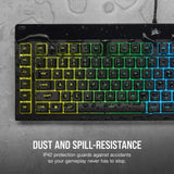 Corsair K55 RGB Pro Membrana Teclado para Juegos con Cable, IP42, Resistente al Polvo y a los derrames, 6 Teclas Macro con integración Elgato, Compatible con iCUE, QWERTY UK, PC, Mac, Xbox, Color