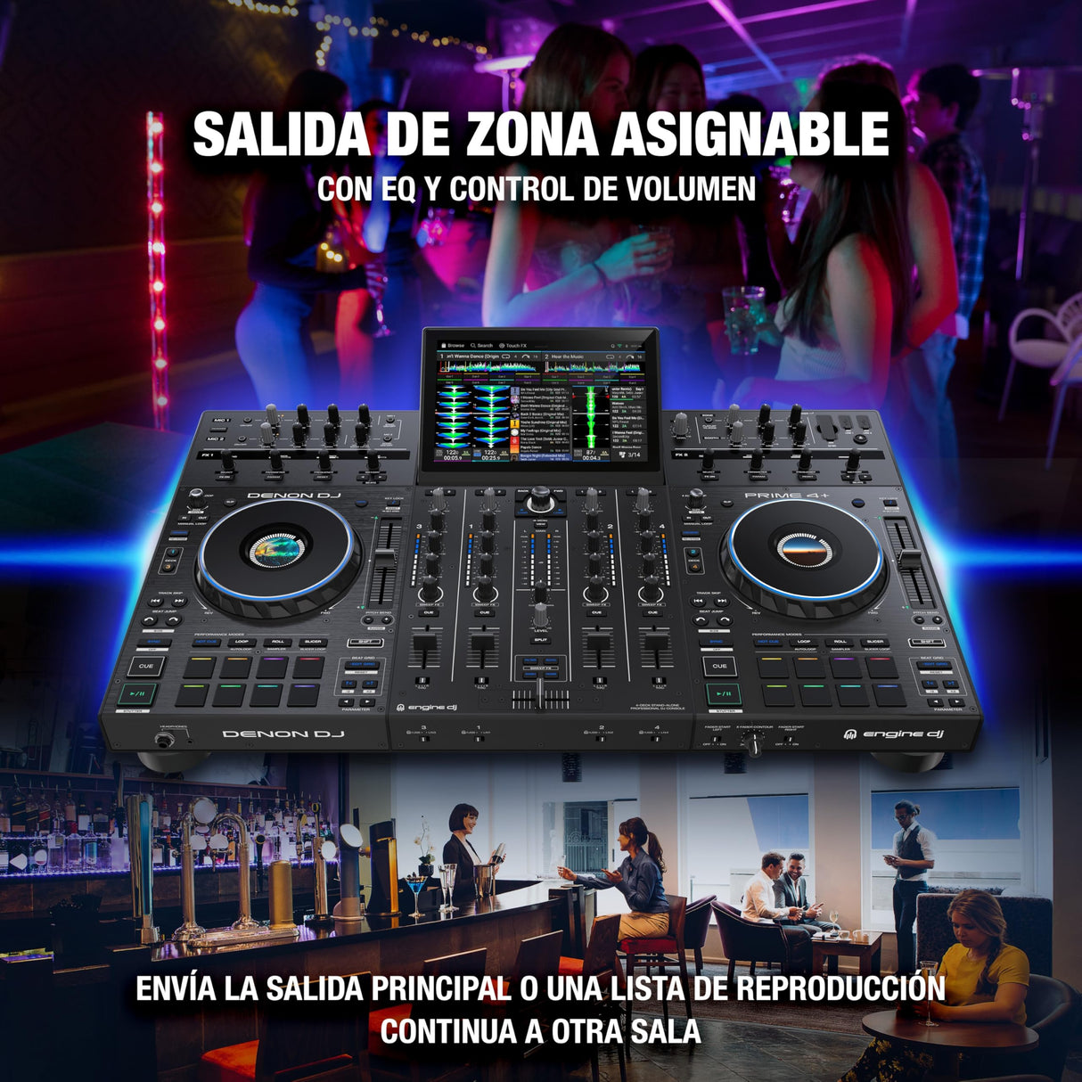 Denon DJ PRIME 4+ controlador DJ autónomo con Separación de Stems en 4 Decks, streaming por wifi, Mezclador, pantalla táctil 10,1", control de luces