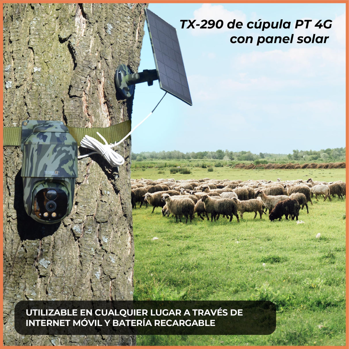 Technaxx TX-290, cámara de Seguridad de cúpula PT 4G para Exteriores con Panel Solar de 5W - PTZ de 360°, vídeo FullHD de 4 MP, visión Nocturna, detección de Movimiento PIR, IP65, Audio bidireccional