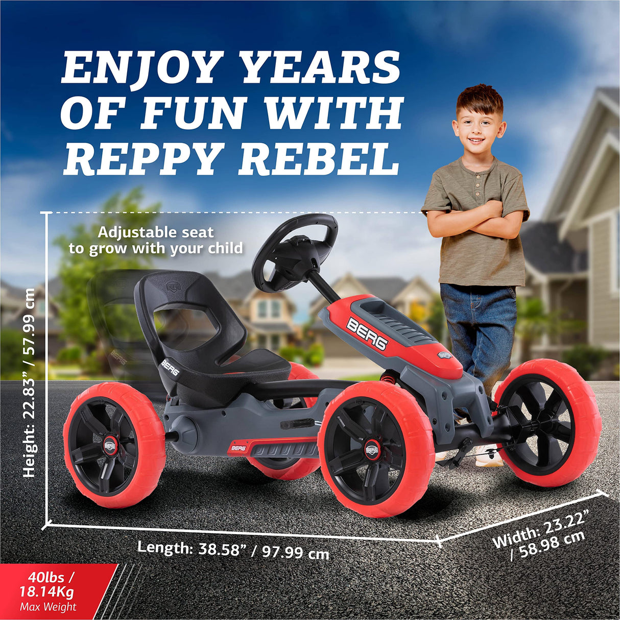 BERG Pedal Gokart Reppy Rebel con Caja de Sonido en el Volante| Coche de Pedales, Seguro y Estabilidad, Juguete para niños Adecuado para niños de 2,5 a 6 años