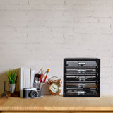 Relaxdays Organizador Escritorio con 5 Cajones para Documentos A4, Acero, Negro, 29 x 27,5 x 35,5 cm