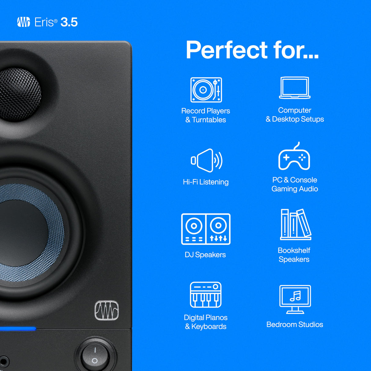 PreSonus Eris 3.5 Gen 2, Altavoces Activos de Escritorio 3.5" para Multimedia, Juegos, Producción Musical de Calidad Estudio, Potencia 50 W