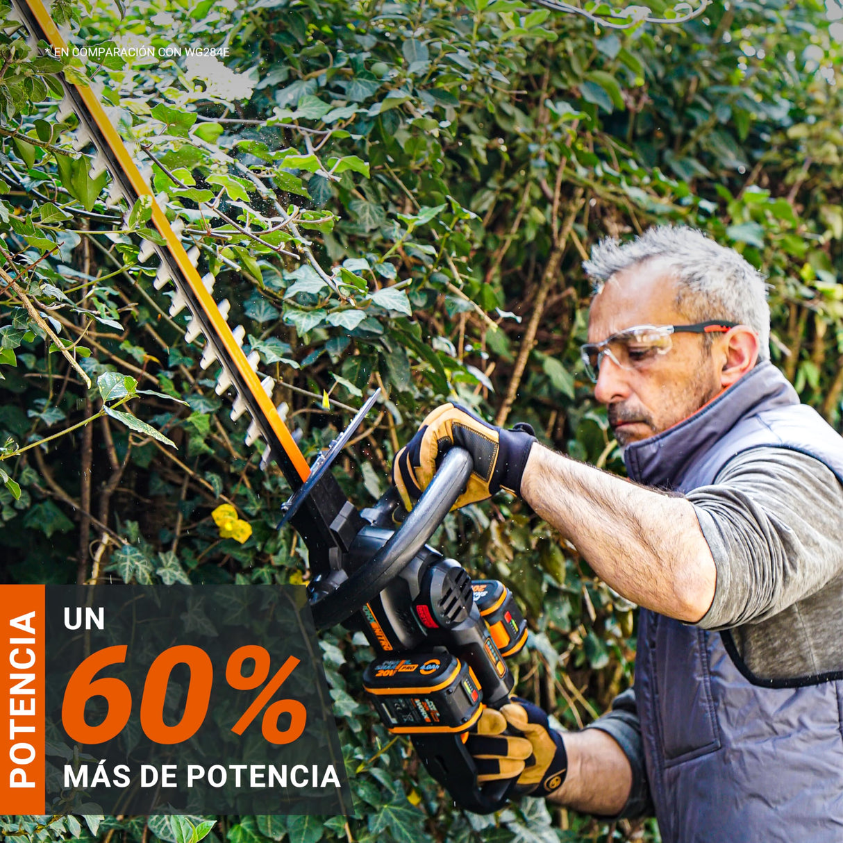 WORX Cortasetos Profesional WG286E.9 Nitro 40 V - Corte preciso Incluso en ángulos difíciles - Motor sin escobillas - Longitud de Corte 58 cm - Distancia Entre Dientes 27 mm - Sin batería ni Cargador