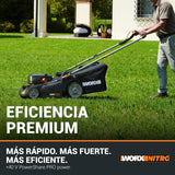 WORX Cortacésped WG737E Nitro con batería de 40 V (2 x 20 V), Potente Motor sin escobillas, Ancho de Corte de 37 cm, 6 Niveles de Altura de Corte (20 – 70 mm), Saco recogedor de césped de 40 l,