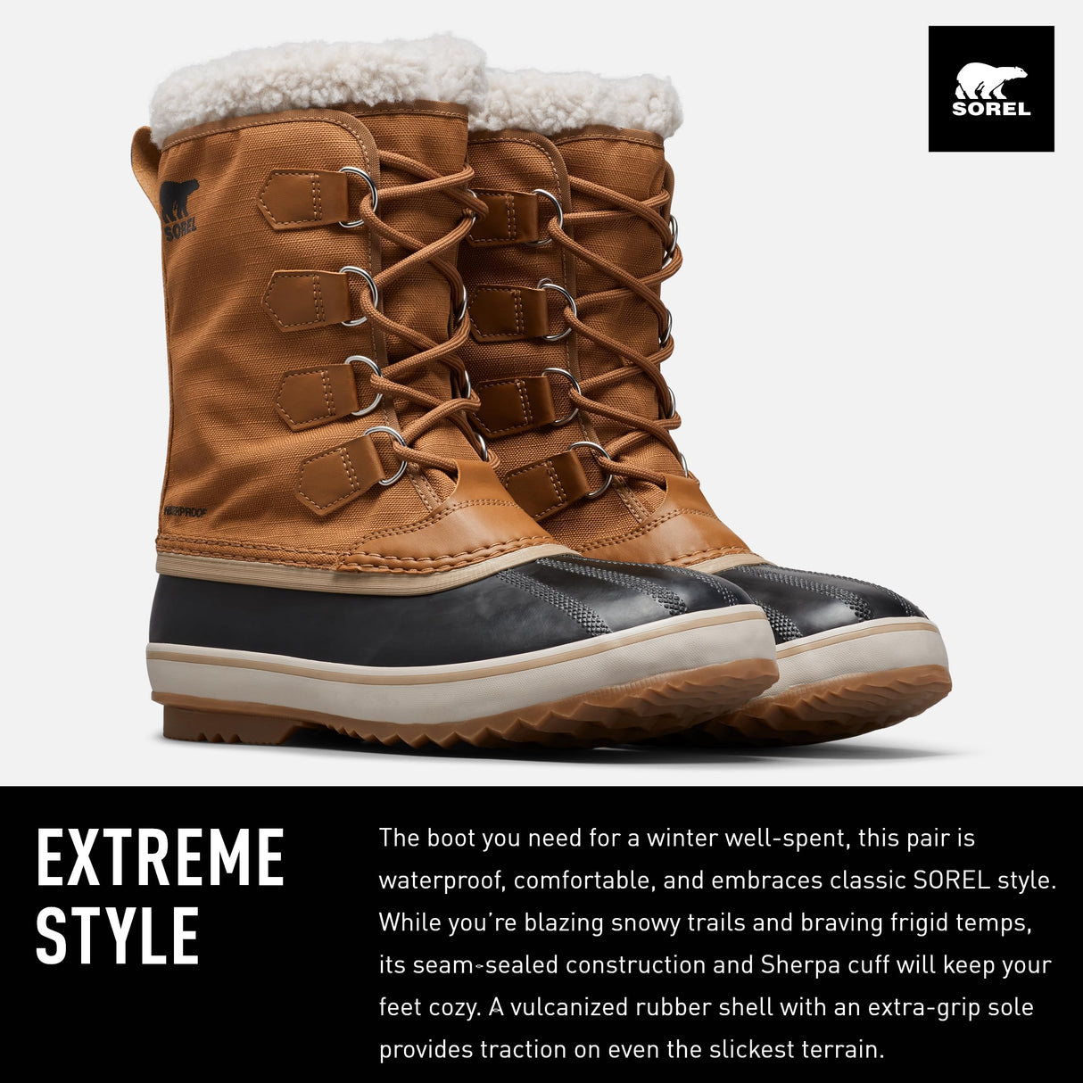 Sorel 1964 Pac Nylon WP, Botas para nieve impermeables, Hombre, Camel Brown Black Collection 2023 2024, 42.5 EU
