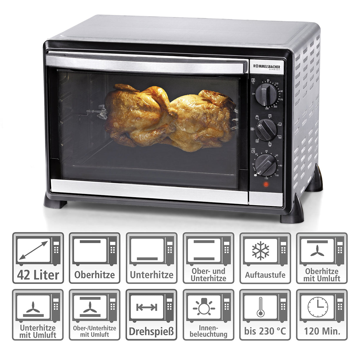 Rommelsbacher BG 1805/E - Horno para asado, 1800 W, color plata