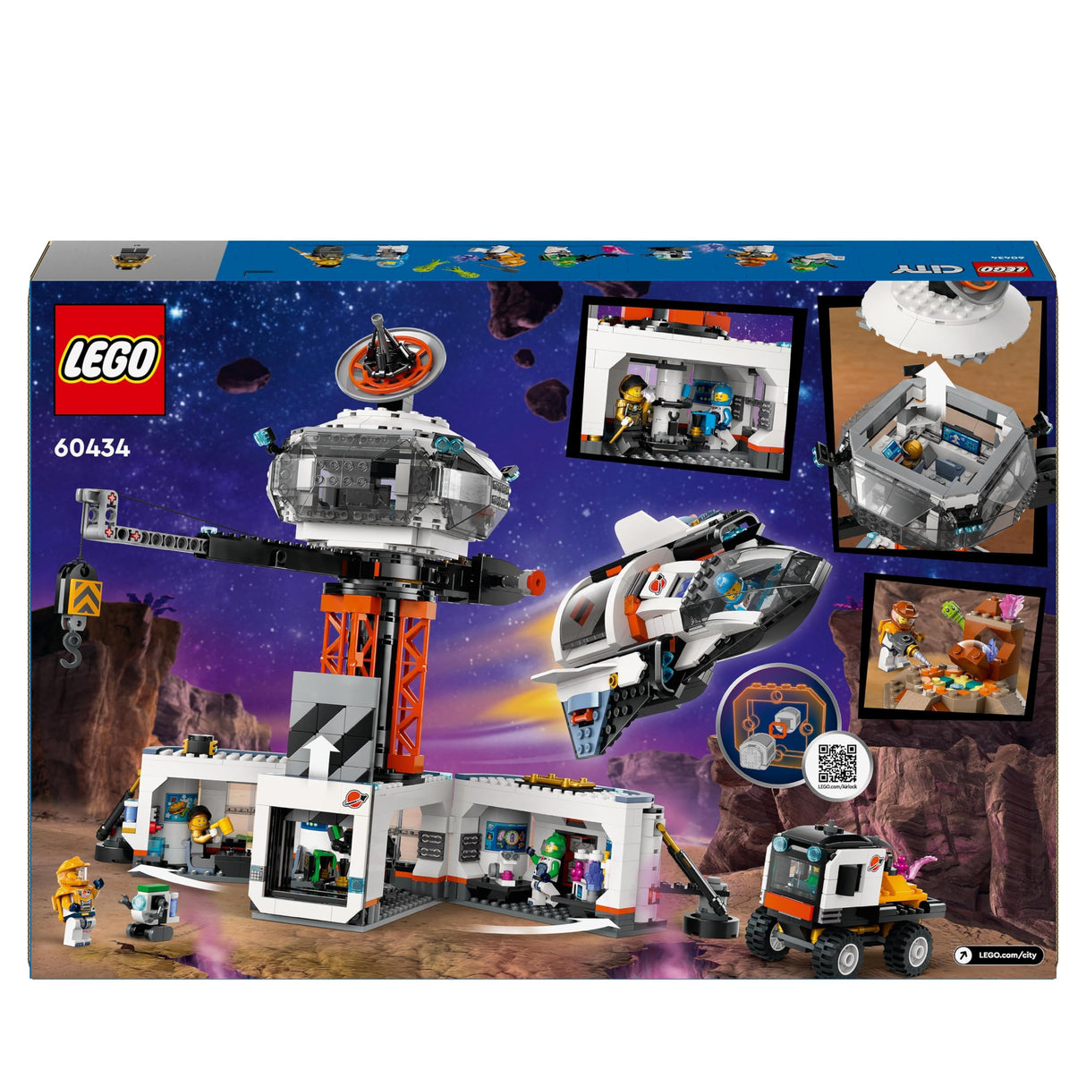 LEGO City Base Espacial y Plataforma de Lanzamiento, Juego de Exploración Planetaria, Regalo para Niños y Niñas de 8 Años o Más, 6 Minifiguras, Robot de Juguete y 2 Figuras de Acción de Aliens 60434