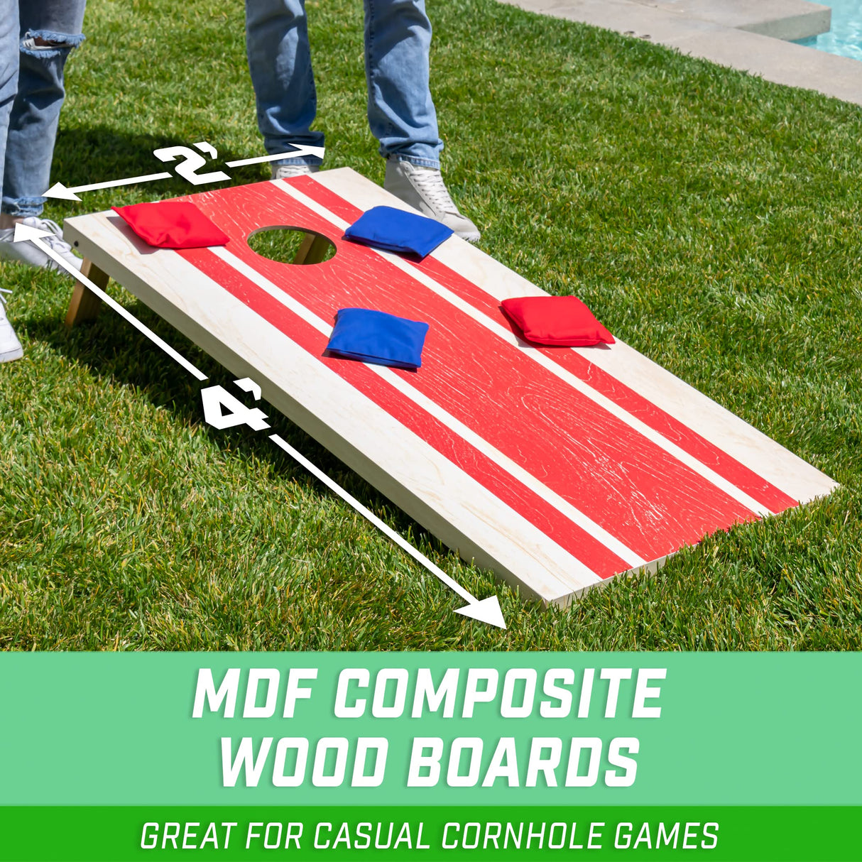 GoSports - Juego de Cornhole con diseño de Madera de 1,2 x 0,6 m, Incluye Dos Tablas de 1,2 x 0,6 m, 8 Bolsas de Frijoles (pufs) y Funda de Transporte