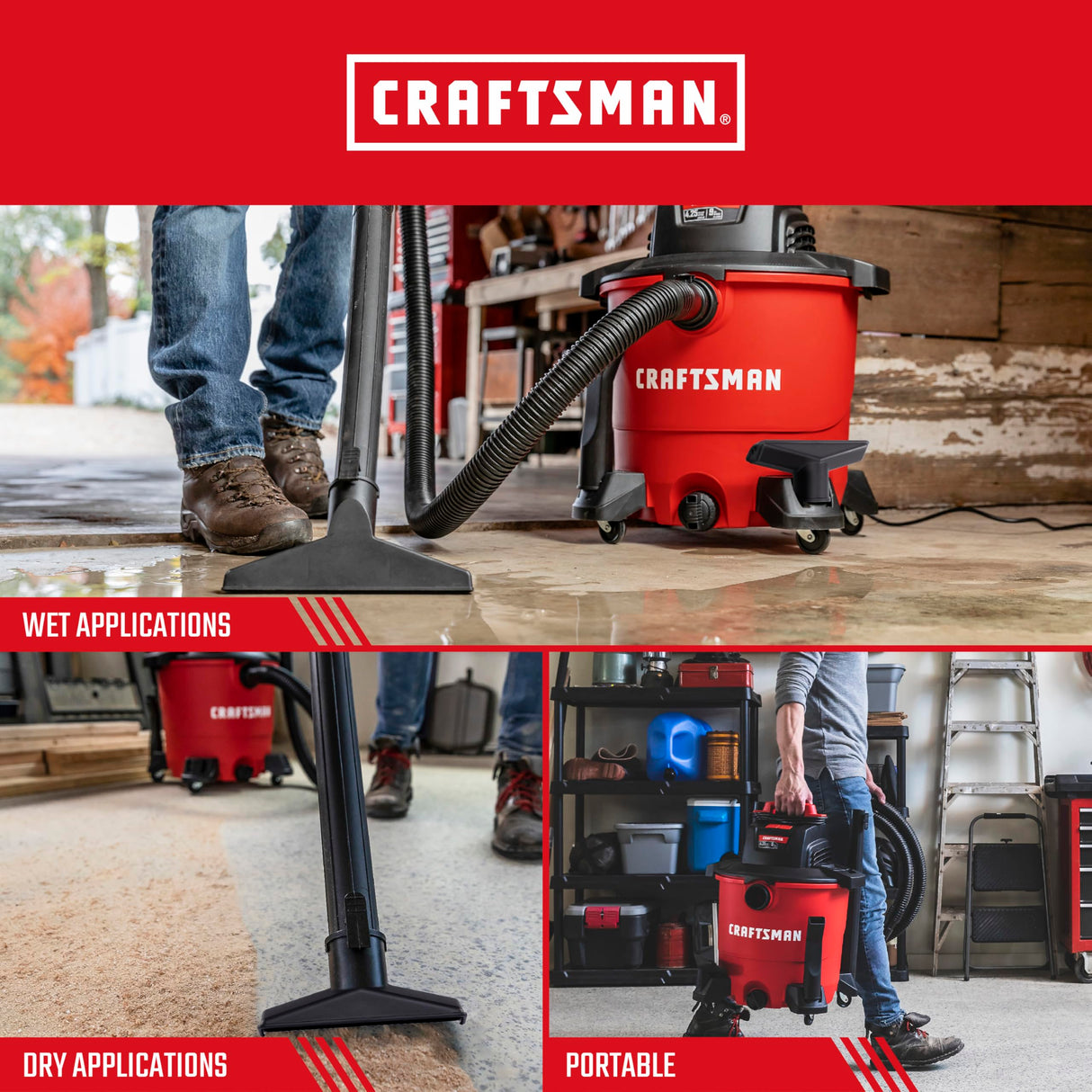 CRAFTSMAN CMXEVBE18690 Aspiradora portátil de Uso General con Cepillo para Polvo de Polvo y Accesorios, Color Rojo