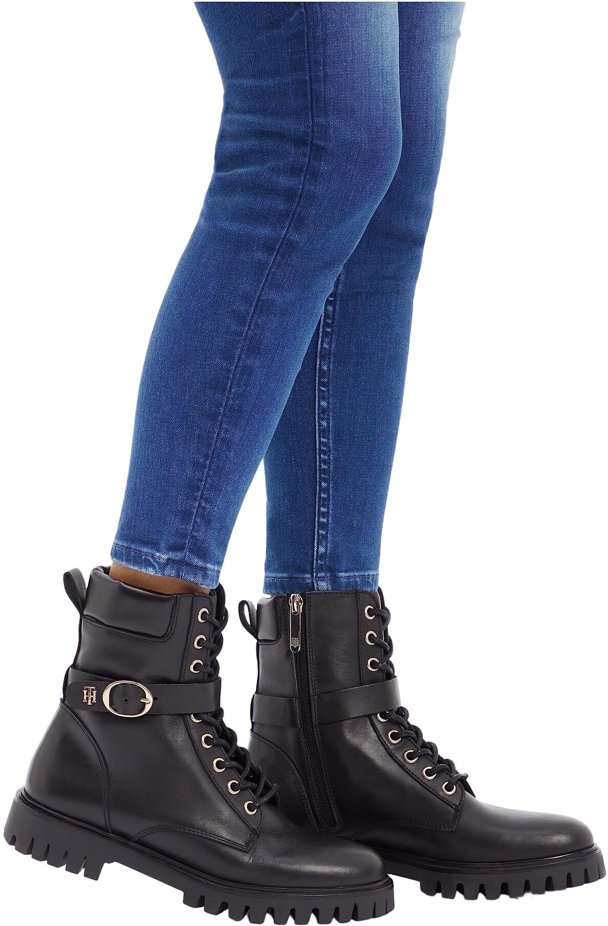 Tommy Hilfiger Mujer Botines de caña baja Buckle Lace Up Botas, Negro (Black), 37 EU