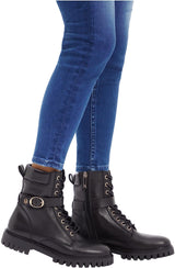Tommy Hilfiger Mujer Botines de caña baja Buckle Lace Up Botas, Negro (Black), 37 EU