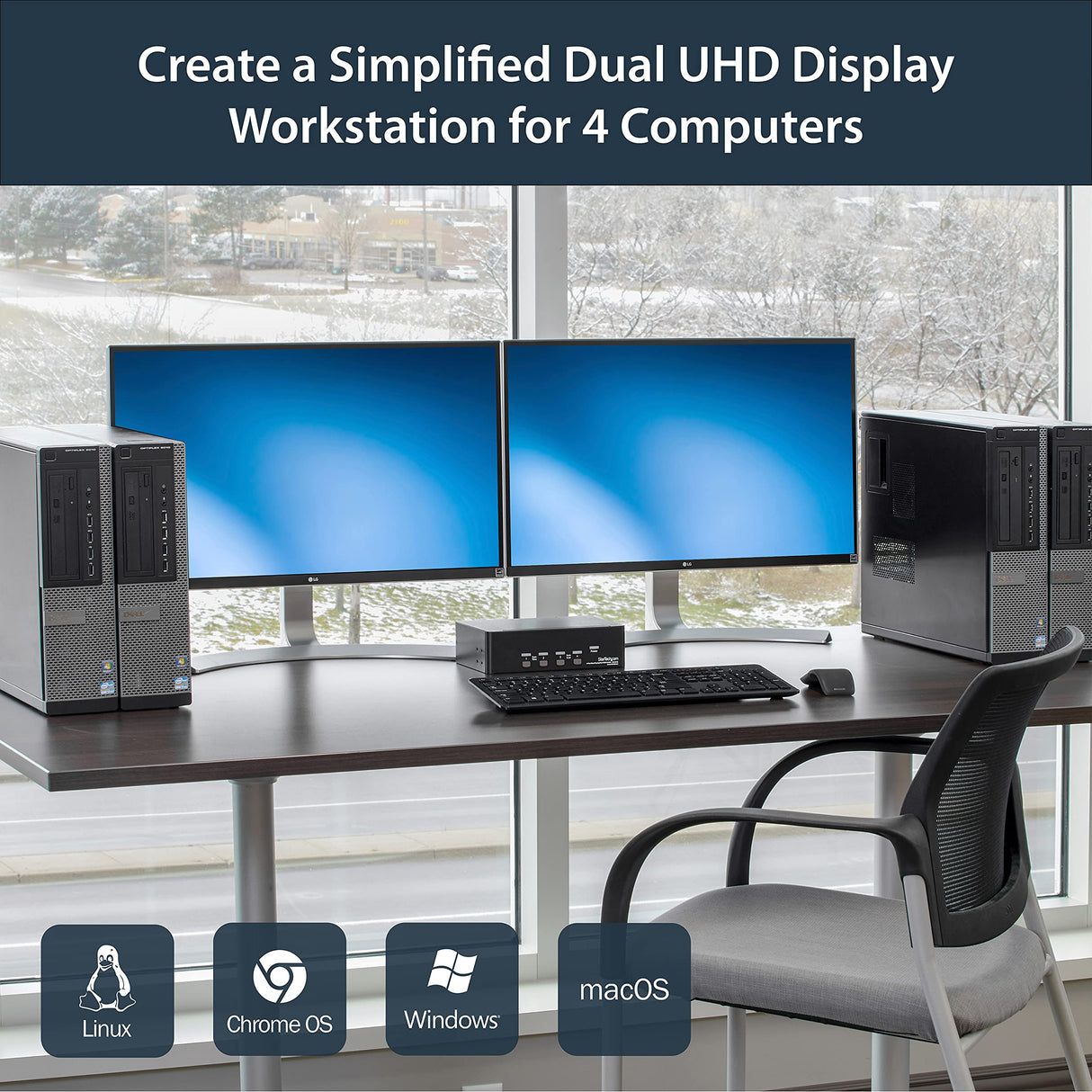 StarTech.com Switch Conmutador KVM de 4 Puertos Dobles DisplayPort de 4K 60Hz - KVM de 4 Puertos Duales DP