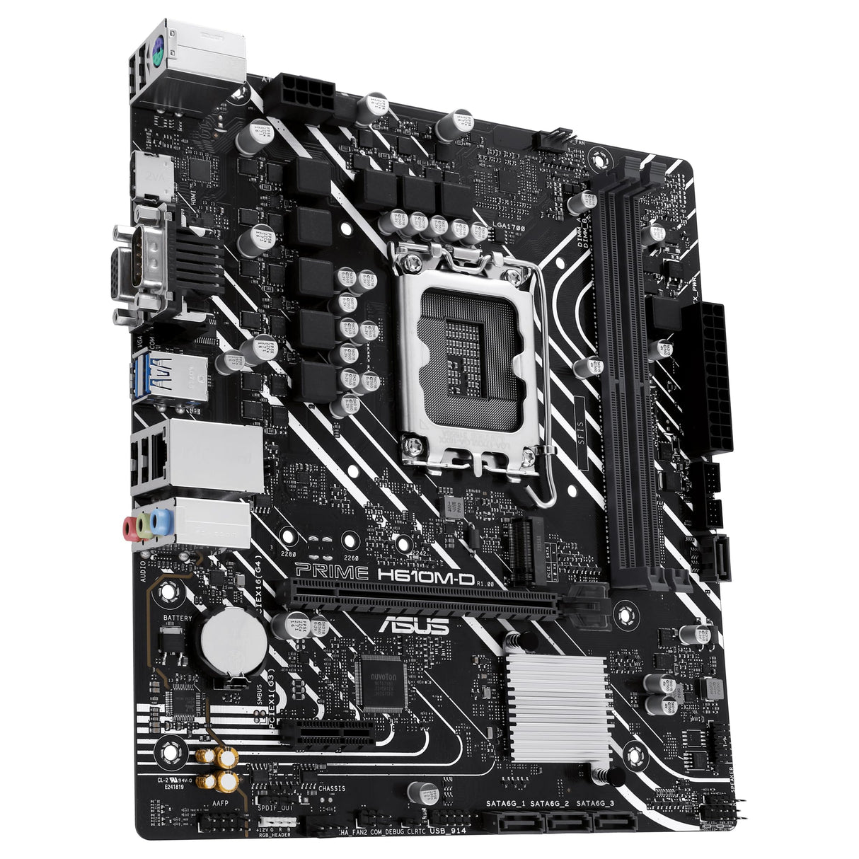 ASUS PRIME H610M-D - Placa base micro-ATX Intel H610 (LGA 1700), DDR5, PCIe 4.0, ranura M.2, Realtek 1 Gb Ethernet, HDMITM/VGA, USB 3.2 Gen 1, SATA 6 Gbps, puerto COM, cabezal RGB