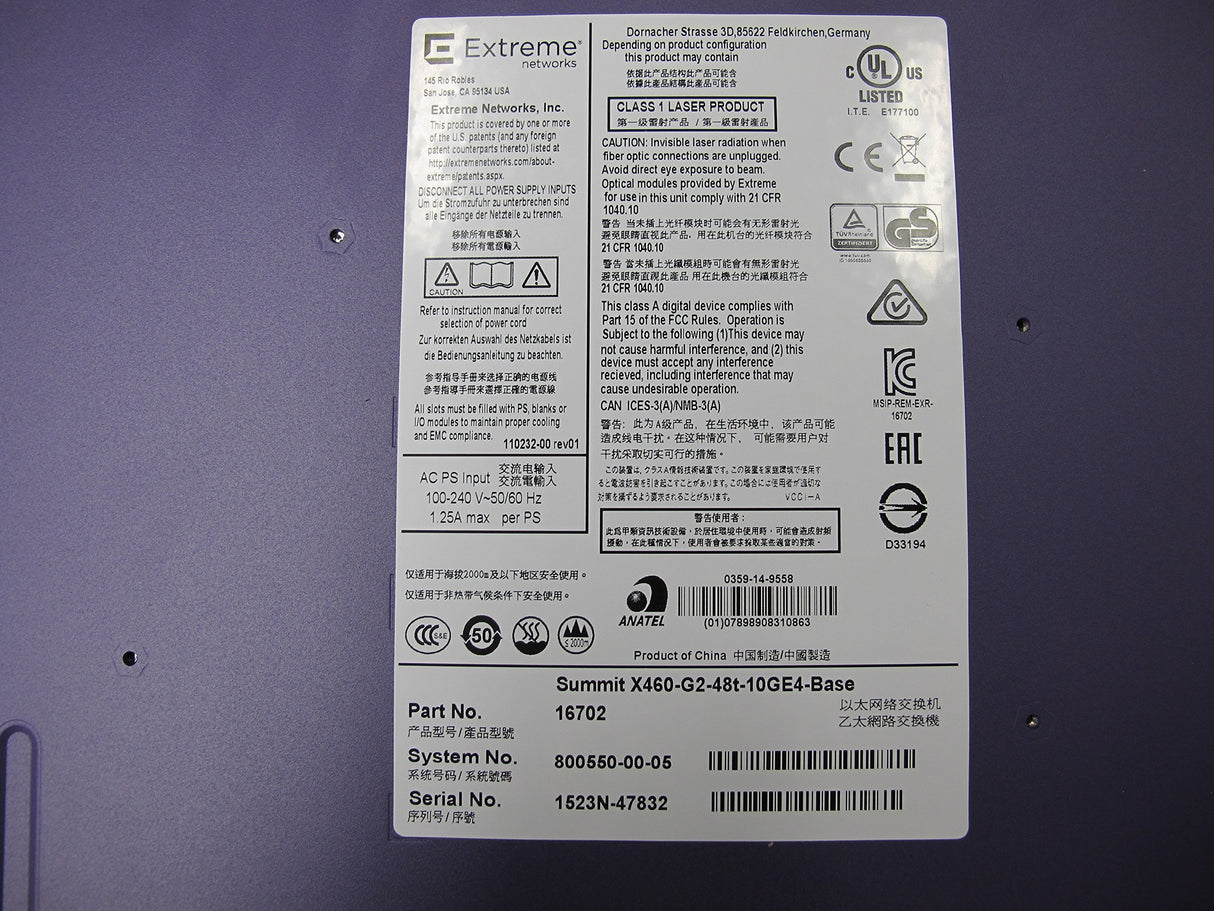 Switch Extreme Summit X460-G2 48 10/100/1000BASE-T/4 1EXTREM