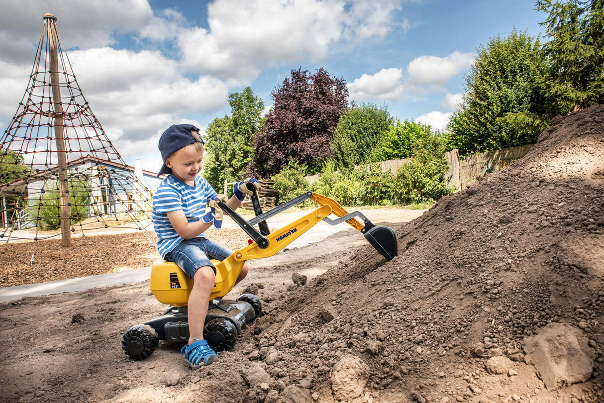 Rolly Toys RollyToys rollyDigger Komatsu (Juguete de Arena, Color Gris/Amarillo, para niños de 3 a 8 años, Bloqueo automático) 421169, 102 x 43 x 74 cm