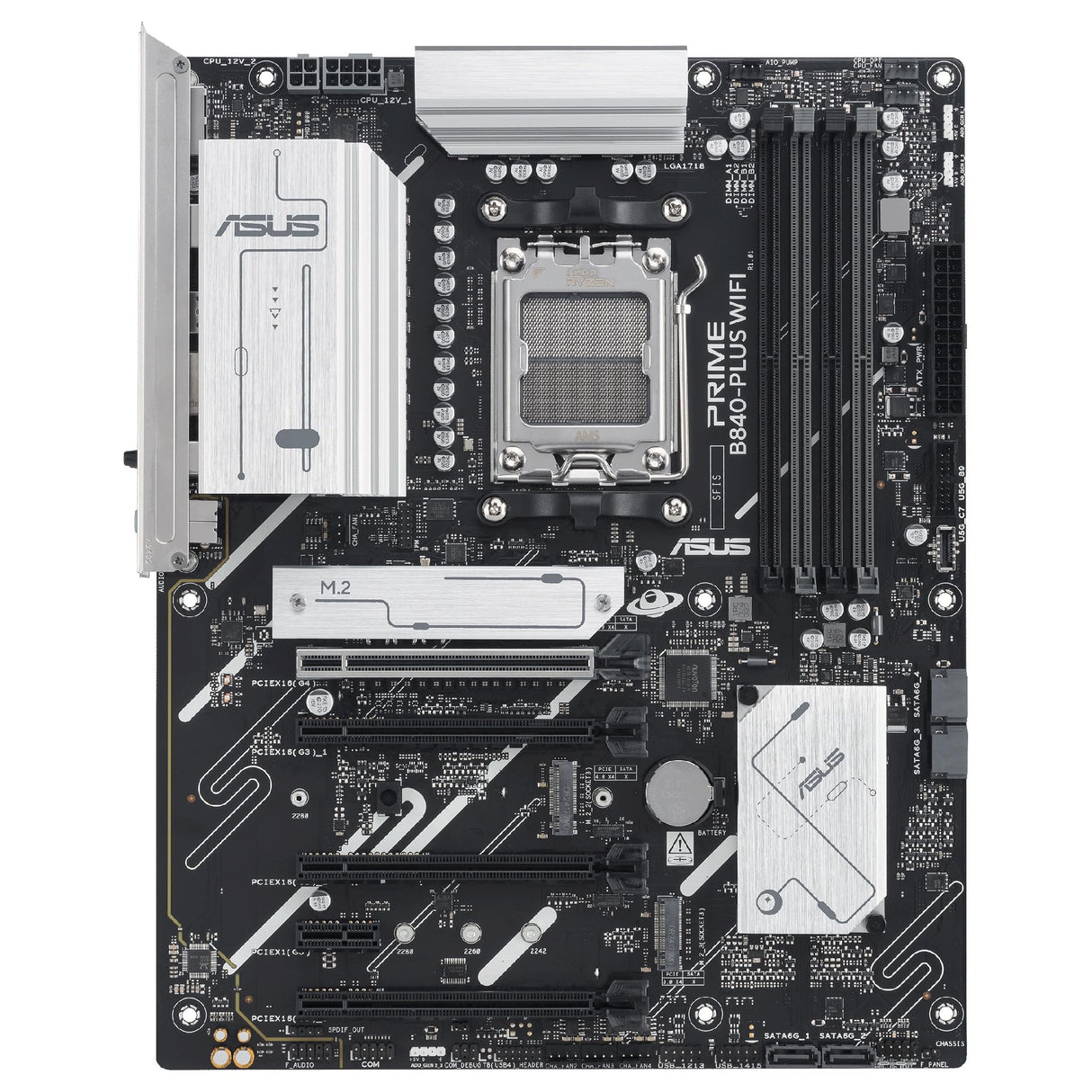 ASUS Prime B840-PLUS WiFi - Placa Base AMD ATX, DDR5, PCIe 4.0 Ready, Tres Ranuras M.2, Wi-Fi 6E, Realtek 2.5Gb Ethernet, DisplayPort, HDMI, USB 10Gbps Tipo-A y Tipo-C, BIOS Flashback, Aura Sync
