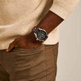 Fossil Reloj para hombre Coachman, movimiento cronógrafo de cuarzo, caja de acero inoxidable plateado de 44mm con correa de piel auténtica, CH2891