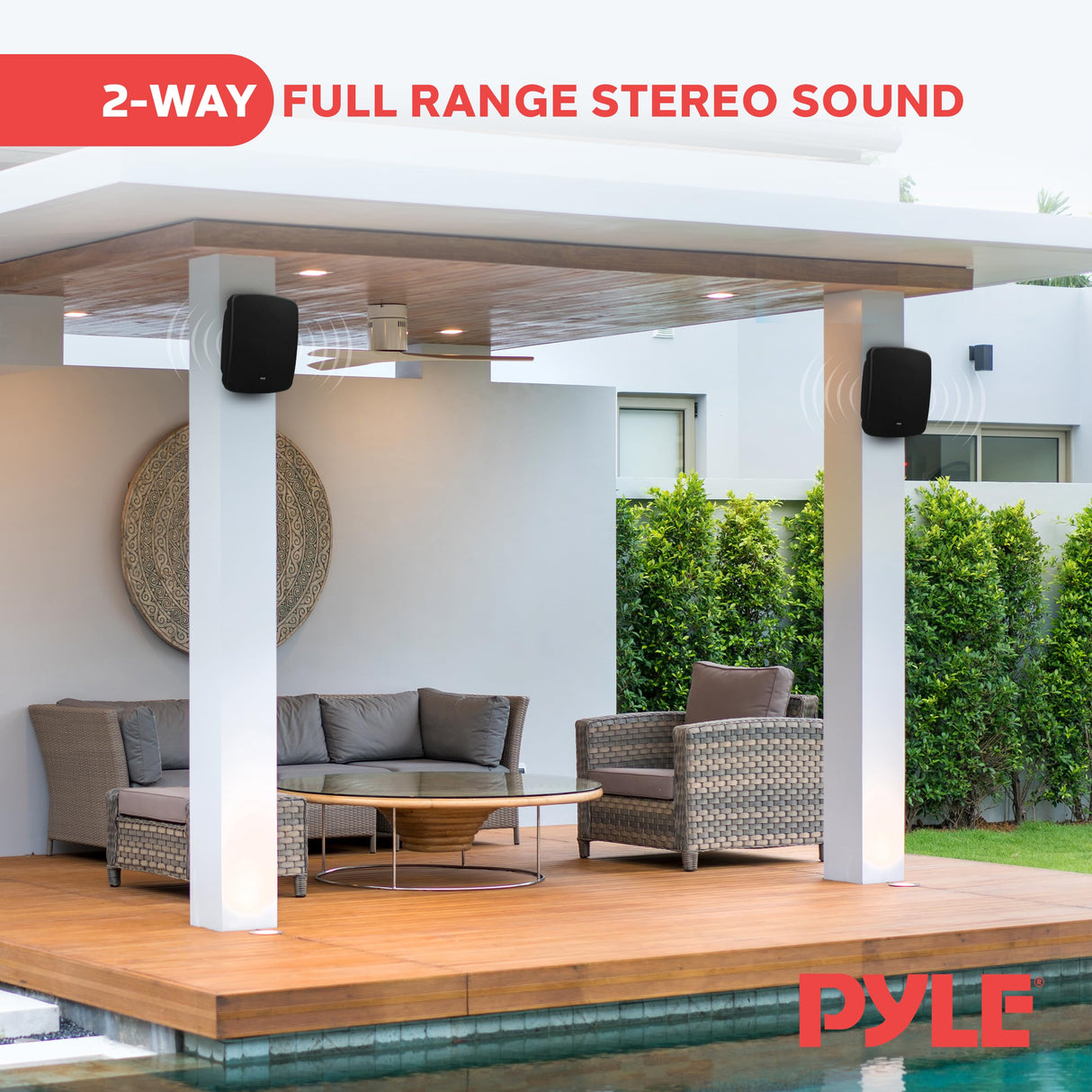 Pyle Altavoces Bluetooth Resistentes al Agua para Exterior – Altavoces de Pared 2 Vías de 5,25" (13,34 cm) con Rejilla Protectora, Soporte Universal – para Terraza, Jardín e Interior (Par)