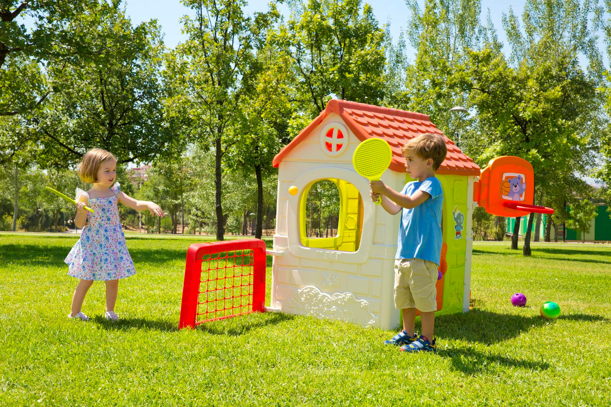 FEBER - Multi-Activity House 6 en 1, Casa de Jardín con 6 Actividades Plegables, Robusto y Fácil de Montar, Protección UV, para Niños a Partir de 3 años, Famosa (800013048), Versión previa