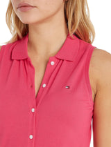 Tommy Hilfiger Mujer Vestido tipo Polo Slim Fit, Rosa (Bright Cerise Pink), L