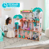 KidKraft Casa de muñecas de madera Camila con muebles y accesorios, Casita de juguete con gato, ascensor y piscina para muñecas de 30 cm, juguetes niños y niñas desde 3años (65986) Exclusivo en Amazon