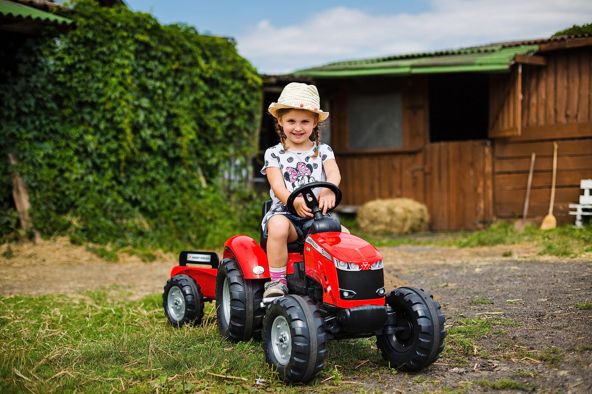 FALK-Tracteur à pédales Massey Ferguson S8740 Rouge with remorque Tractor Remolque-A Partir de 3 años-Fabricado en Francia-Volante direccional con bocina-Asiento regulable-4010AB, Multicolor, 4010ab