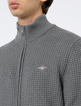 GANT Zipped Textured Cotton Cardigan Suéter, Gris Oscuro, M para Hombre