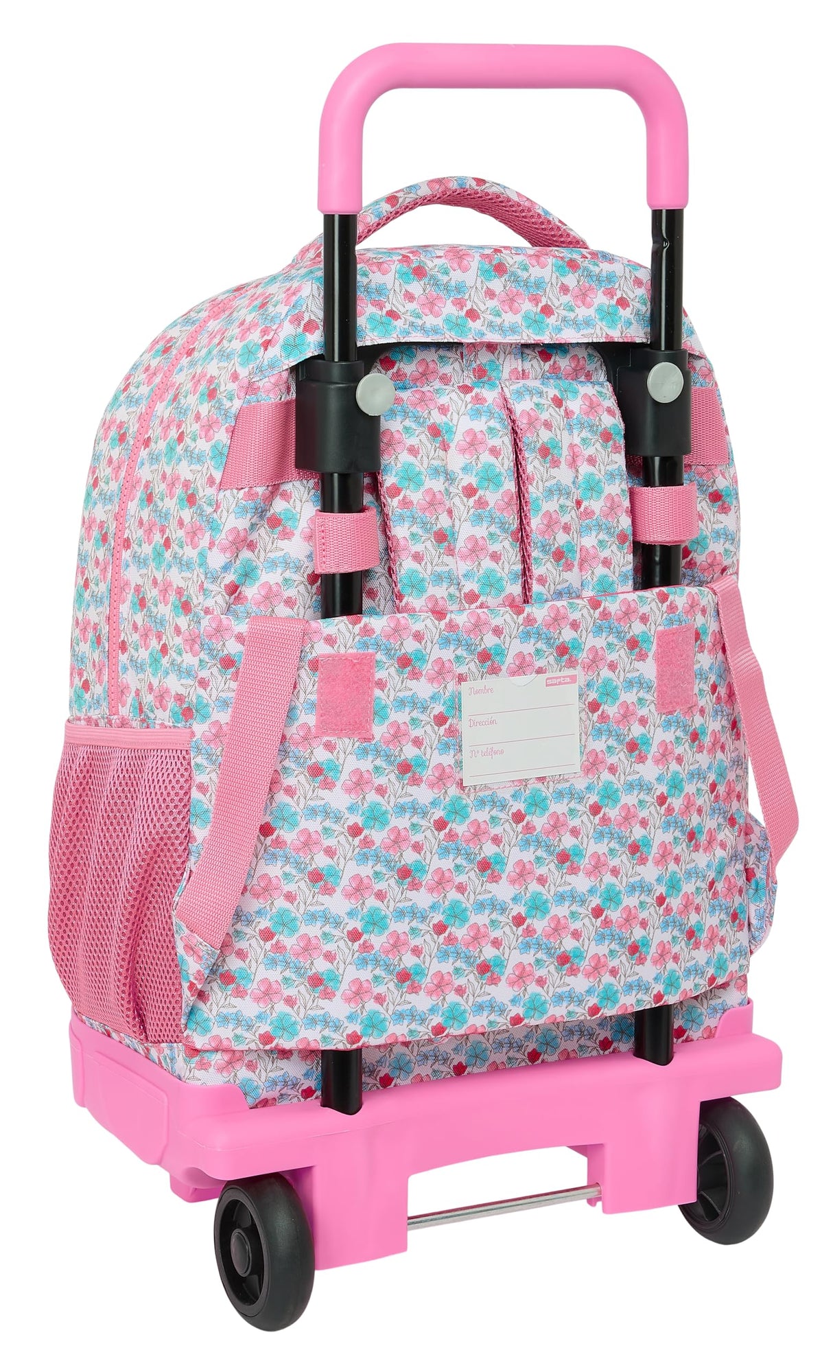 Safta Moos Flores - Mochila Grande con Ruedas, Compacta, Extraíble, Ideal para Niños de Diferentes Edades, Cómoda y Versátil, Calidad y Resistencia, 33x22x45 cm, Color Multicolor