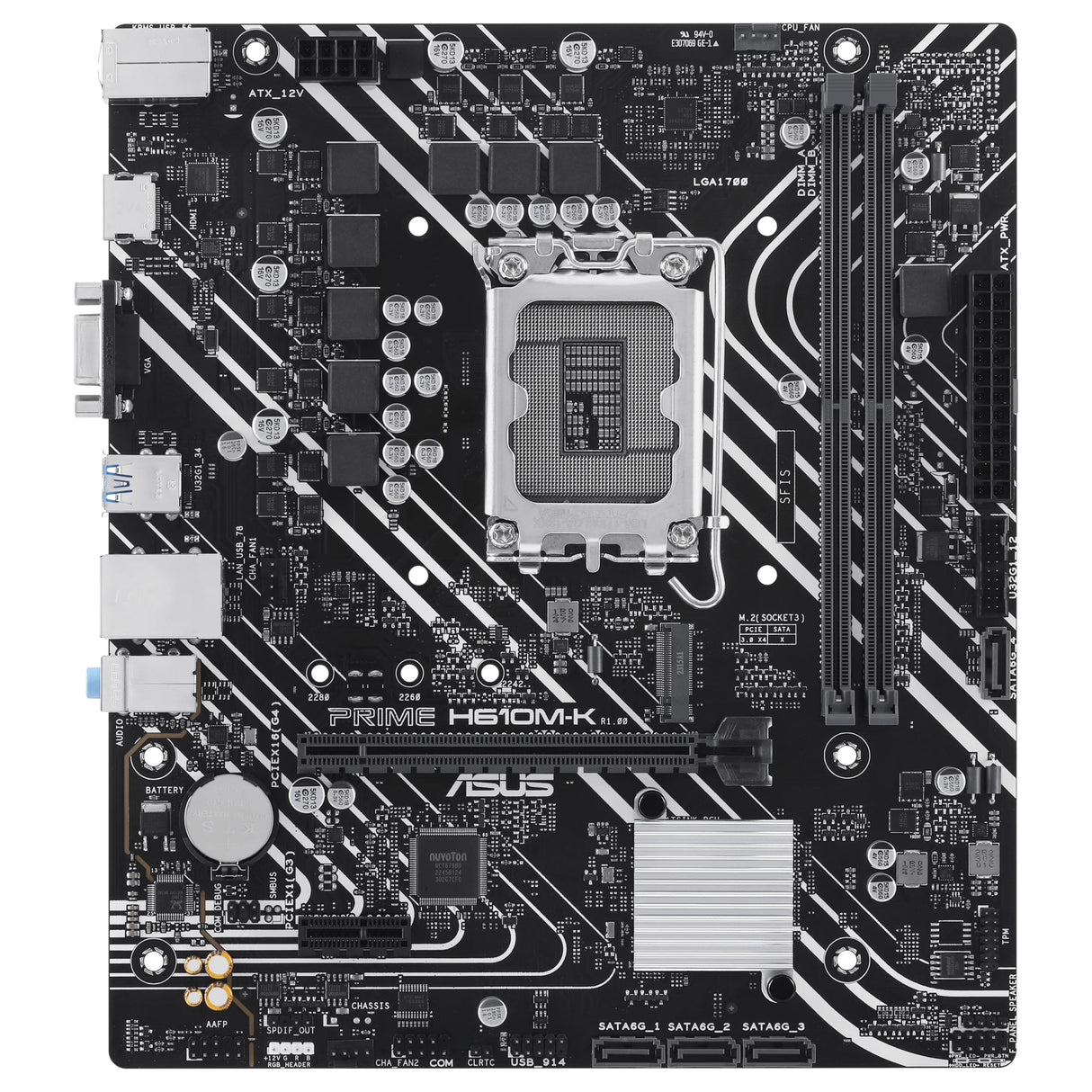ASUS PRIME H610M-K - Placa base micro-ATX Intel H610 LGA 1700 (DDR5, PCIe 4.0, ranura M.2, Realtek 1 Gb Ethernet, HDMITM/VGA, USB 3.2 Gen 1, SATA 6 Gbps, cabecera COM, cabecera RGB)