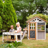 roba Ampliación de Cocina para casa de Juegos – Cocina Infantil al Aire Libre Blanco y marrón con Barbacoa y Placas de cocción – Accesorios para casa de Juegos de jardín a Partir de 18 Meses – con